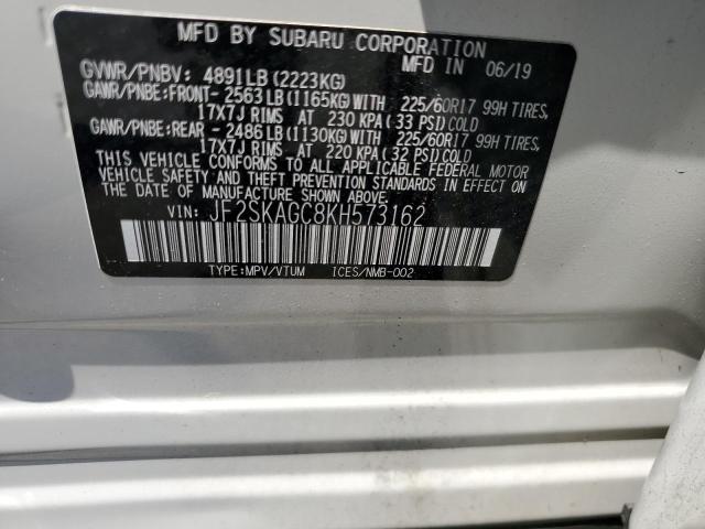 2019 Subaru Forester Premium VIN: JF2SKAGC8KH573162 Lot: 57956234