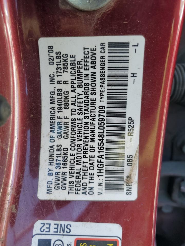 1HGFA16548L059709 2008 Honda Civic Lx