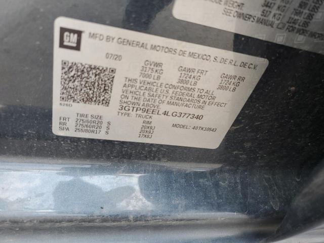 2020 GMC Sierra K1500 At4 VIN: 3GTP9EEL4LG377340 Lot: 56869244