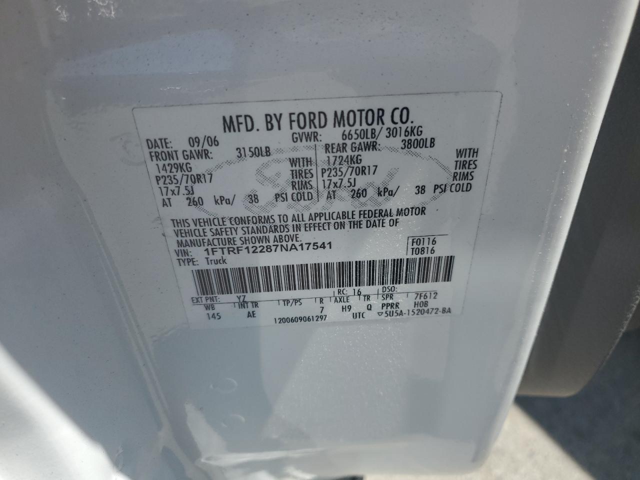 1FTRF12287NA17541 2007 Ford F150