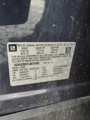 2018 Chevrolet Equinox Lt VIN: 3GNAXSEV1JS615402 Lot: 55711414