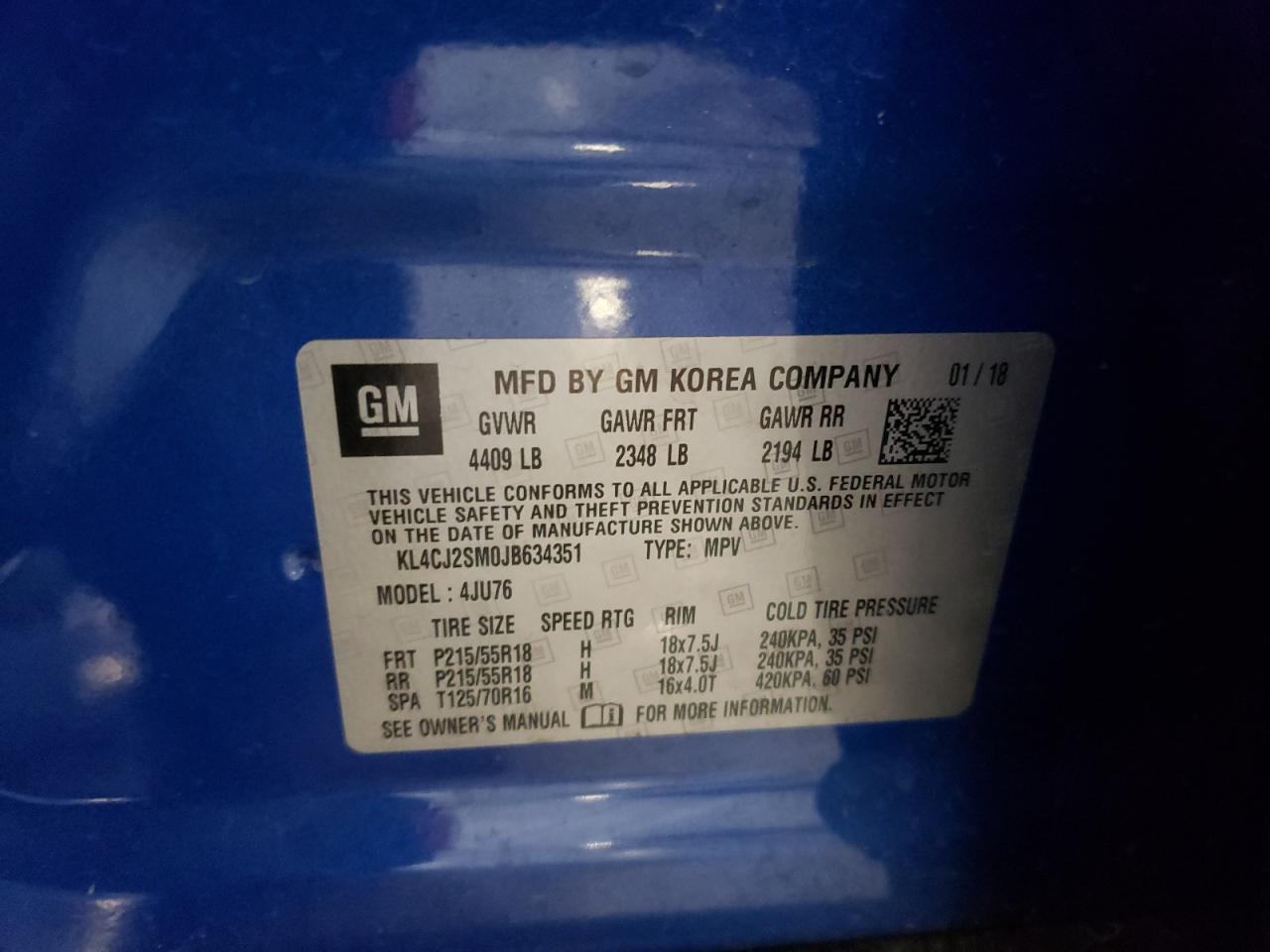 KL4CJ2SM0JB634351 2018 Buick Encore Sport Touring