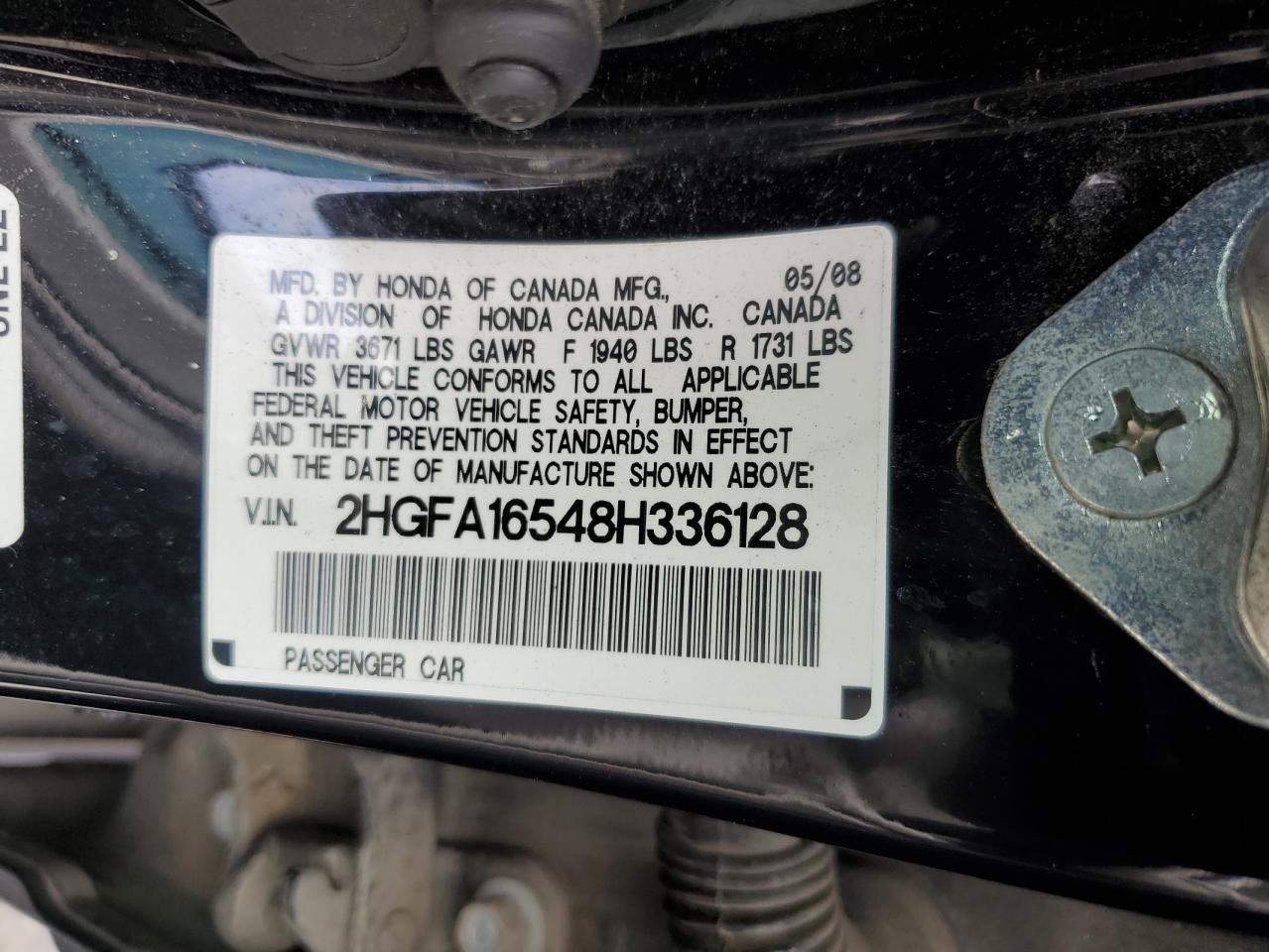 2HGFA16548H336128 2008 Honda Civic Lx