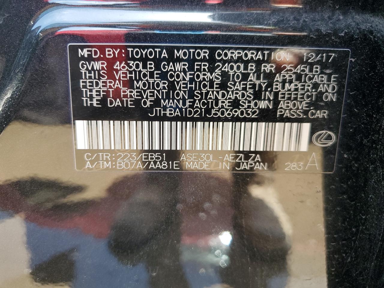 JTHBA1D21J5069032 2018 Lexus Is 300