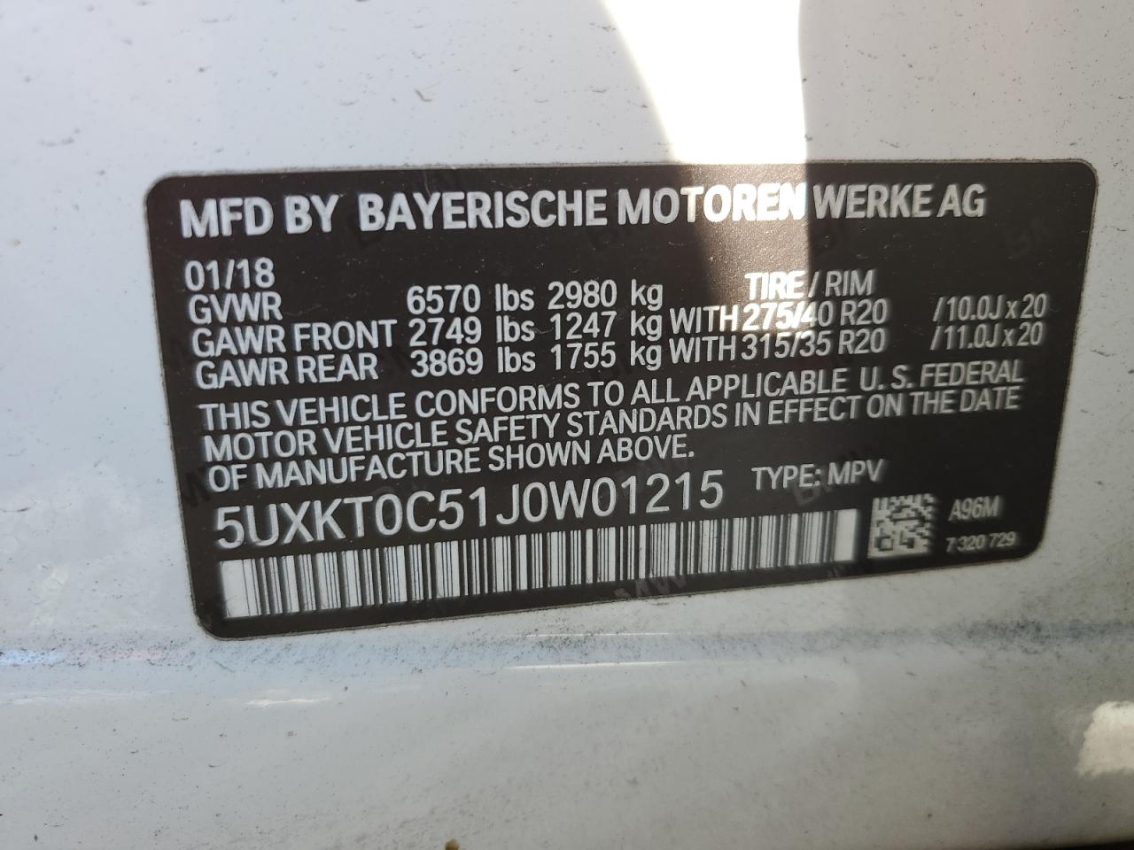 5UXKT0C51J0W01215 2018 BMW X5 Xdr40E