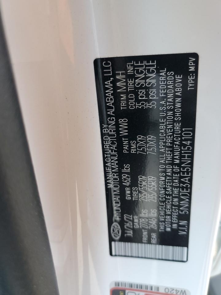 5NMJE3AE5NH154101 2022 Hyundai Tucson Limited