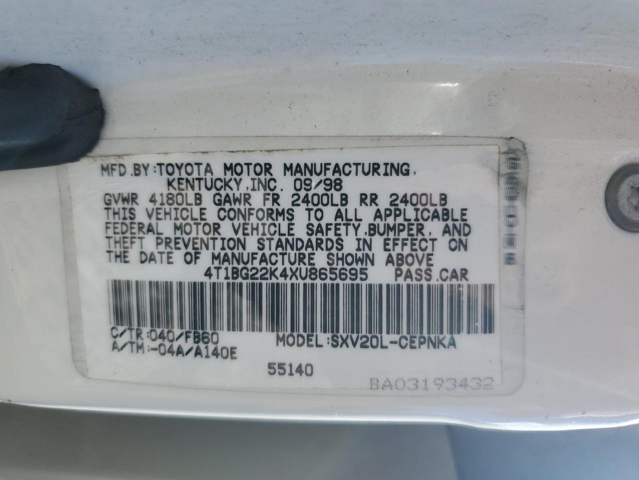 4T1BG22K4XU865695 1999 Toyota Camry Ce