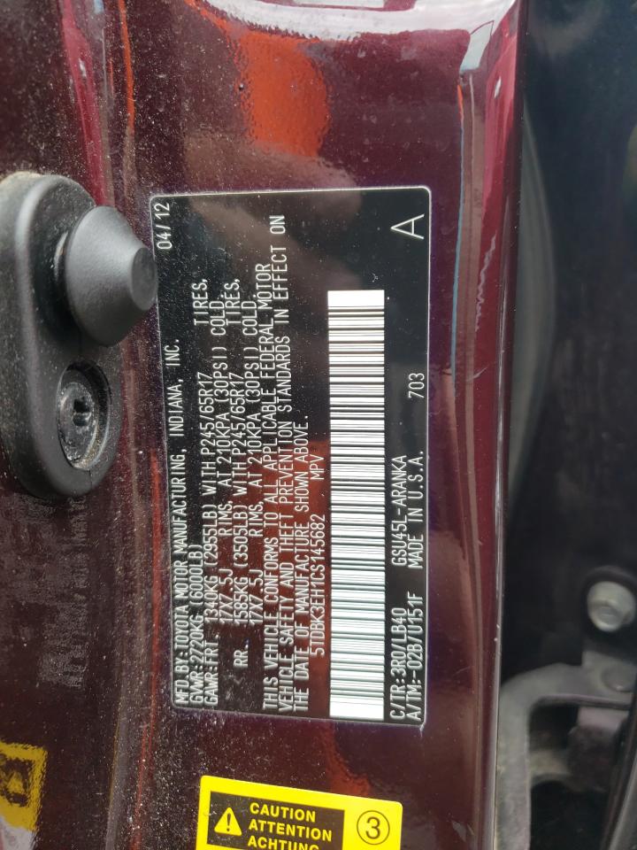 5TDBK3EH1CS145682 2012 Toyota Highlander Base