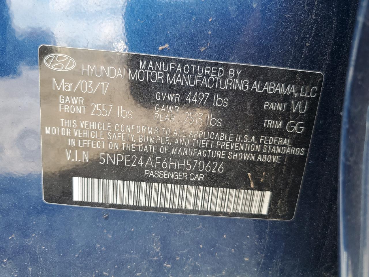 5NPE24AF6HH570626 2017 Hyundai Sonata Se