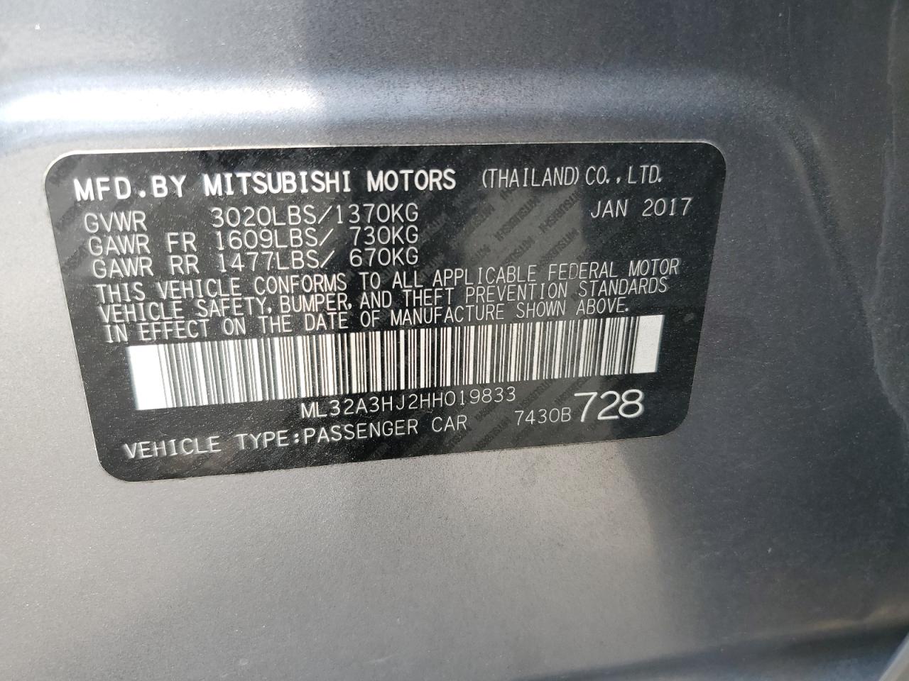 ML32A3HJ2HH019833 2017 Mitsubishi Mirage Es