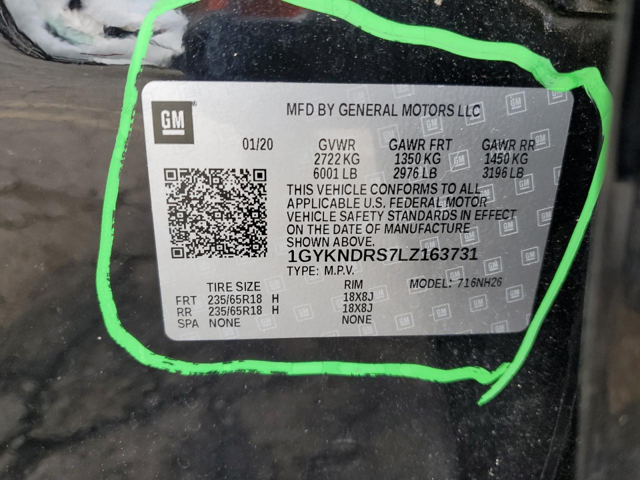 1GYKNDRS7LZ163731 2020 Cadillac Xt5 Premium Luxury