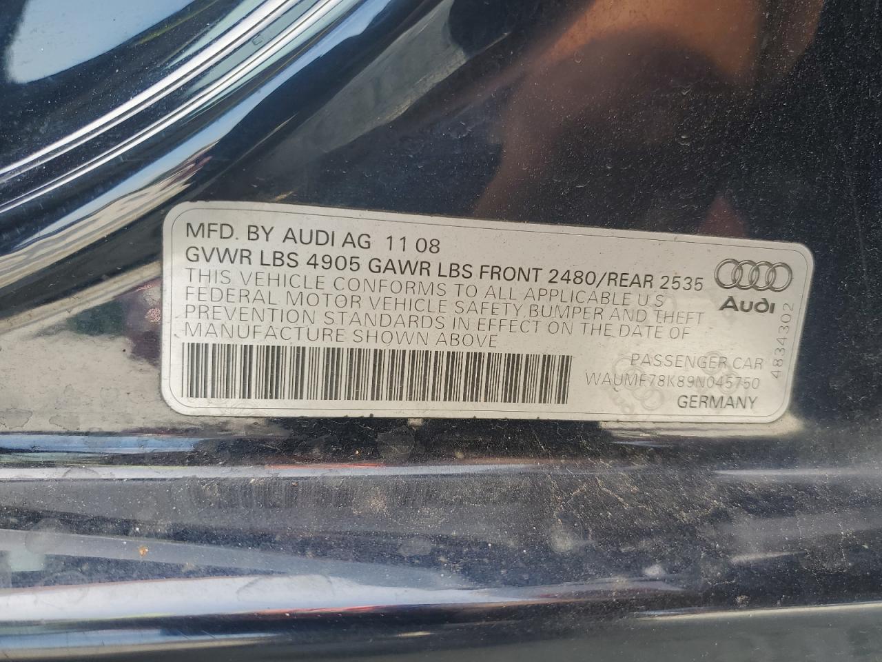 WAUMF78K89N045750 2009 Audi A4 Prestige