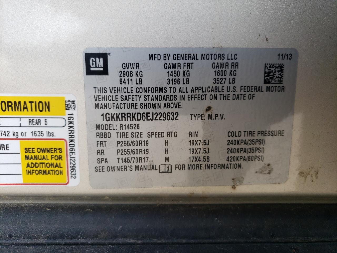 1GKKRRKD6EJ229632 2014 GMC Acadia Slt-1