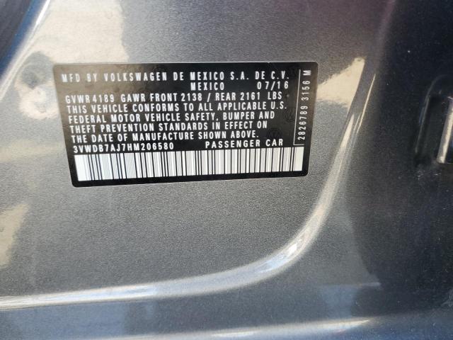 2017 Volkswagen Jetta Se VIN: 3VWDB7AJ7HM206580 Lot: 60506244