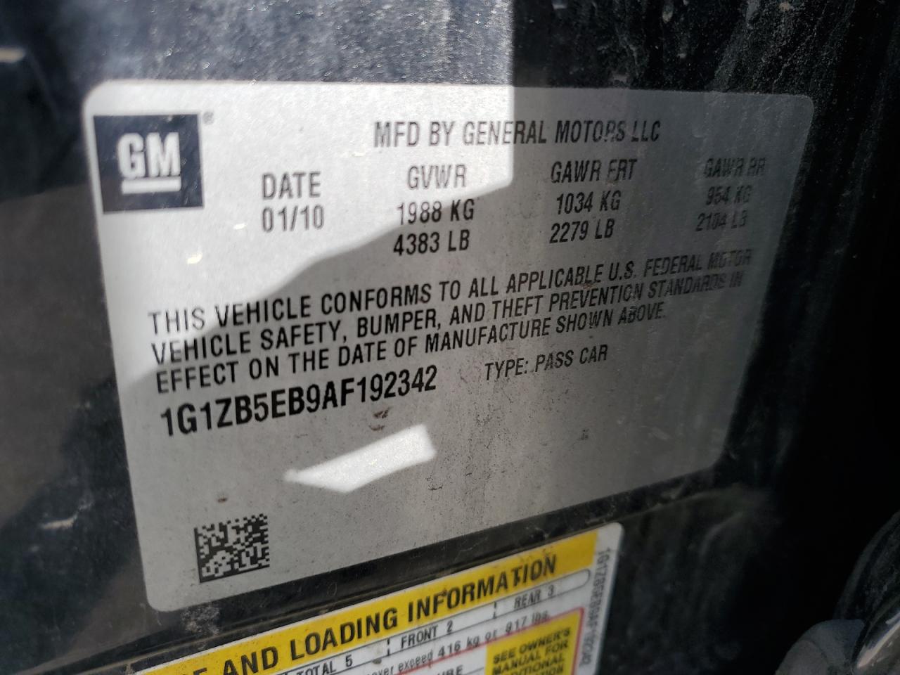 1G1ZB5EB9AF192342 2010 Chevrolet Malibu Ls