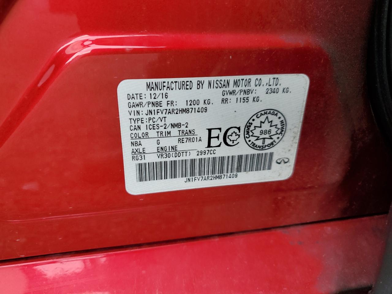 JN1FV7AR2HM871409 2017 Infiniti Q50 Red Sport 400