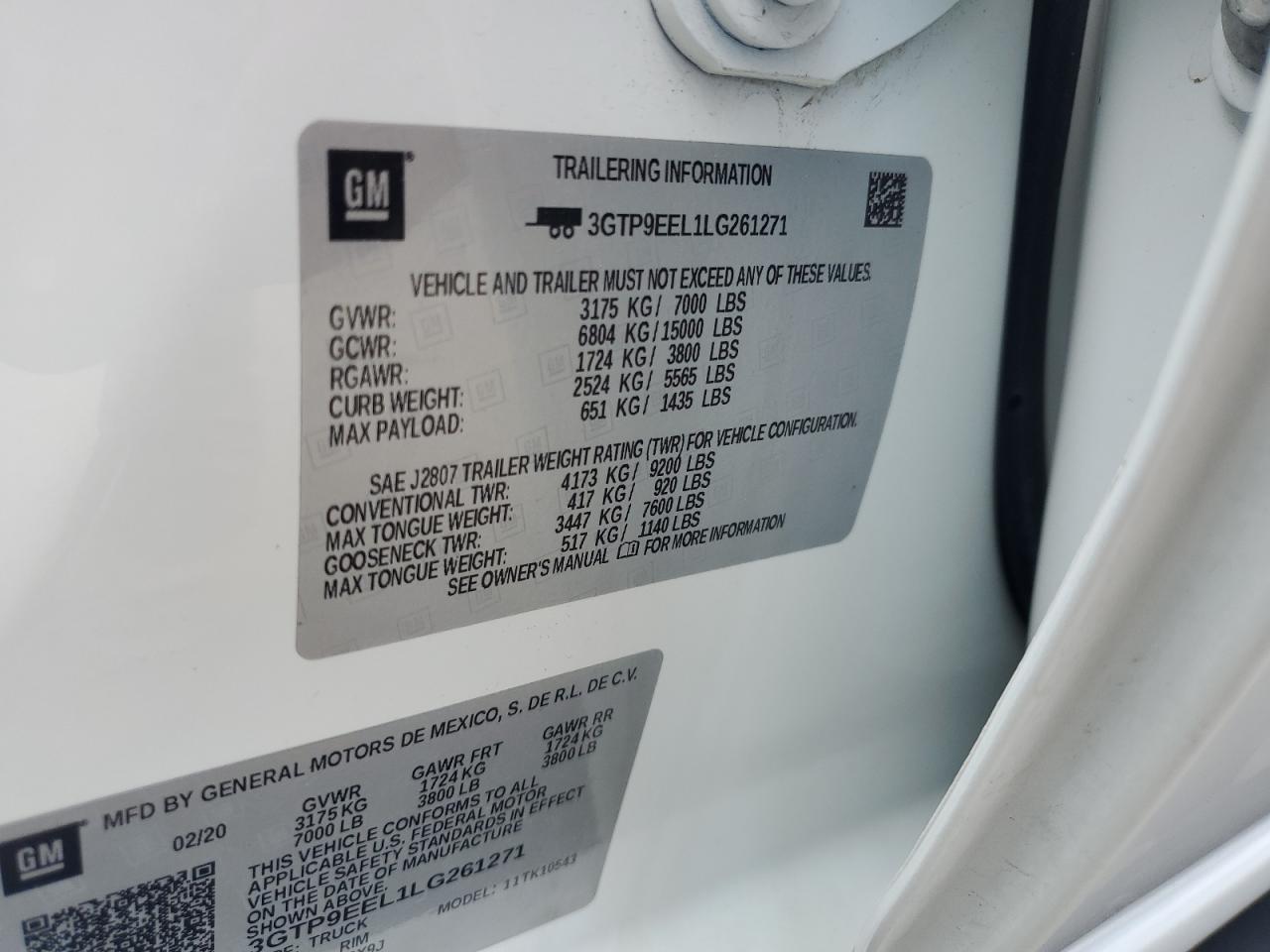 3GTP9EEL1LG261271 2020 GMC Sierra K1500 At4