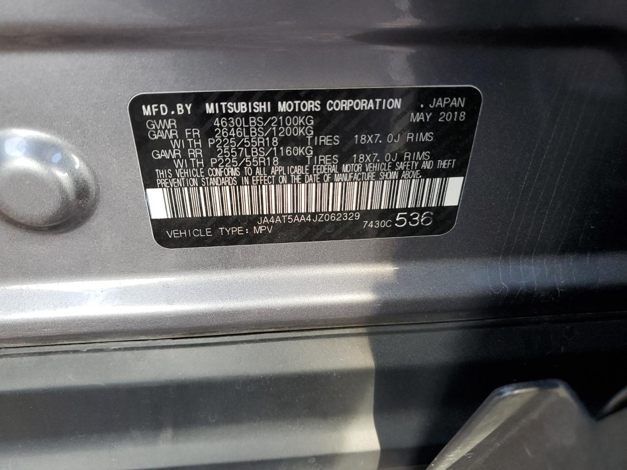 JA4AT5AA4JZ062329 2018 Mitsubishi Eclipse Cross Se