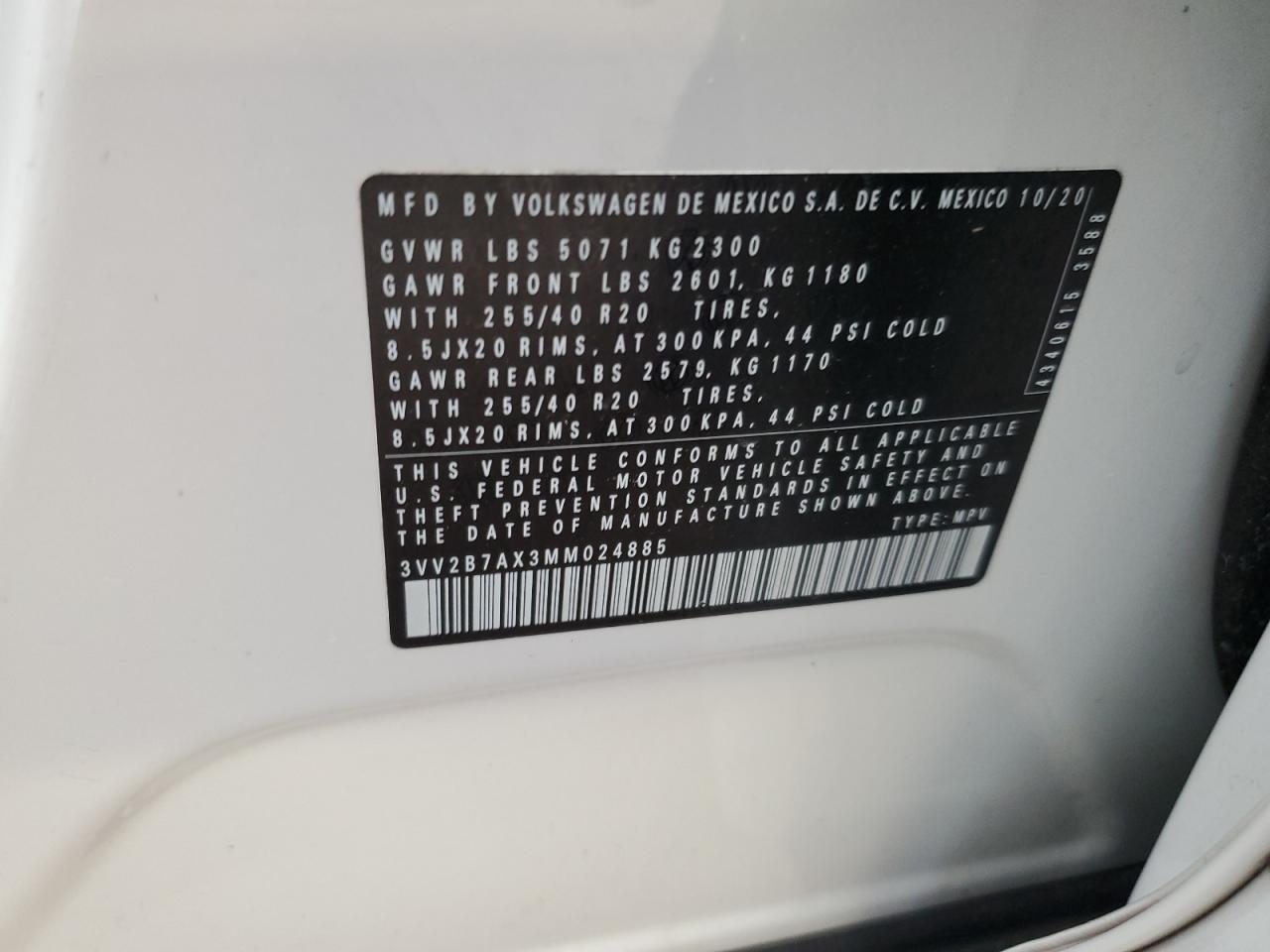 3VV2B7AX3MM024885 2021 Volkswagen Tiguan Se