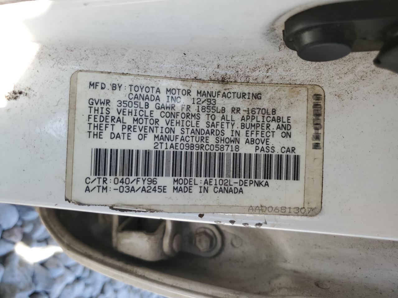 2T1AE09B9RC058718 1994 Toyota Corolla Le