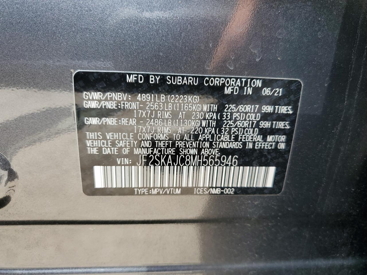 JF2SKAJC8MH565946 2021 Subaru Forester Premium