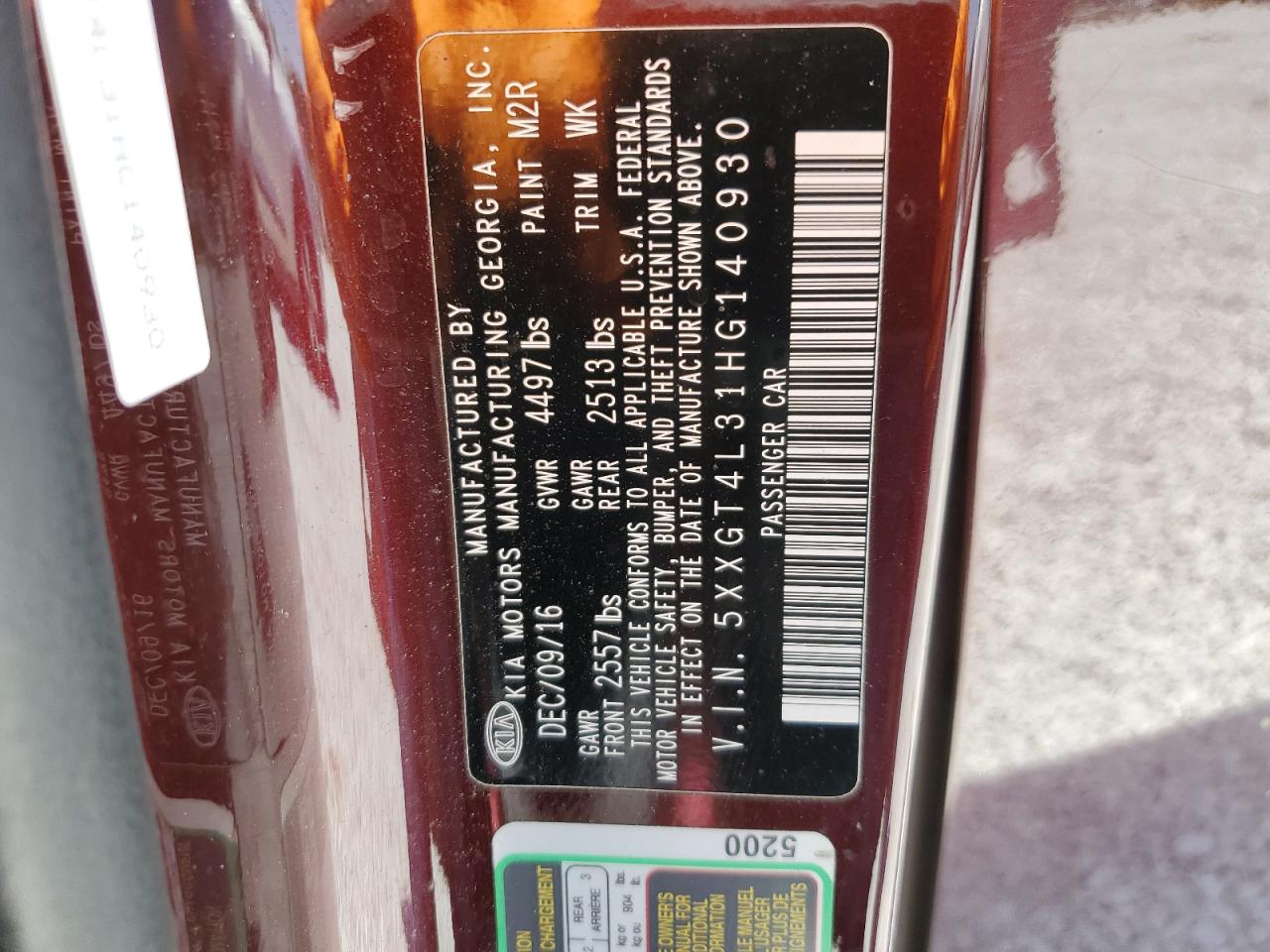 5XXGT4L31HG140930 2017 Kia Optima Lx