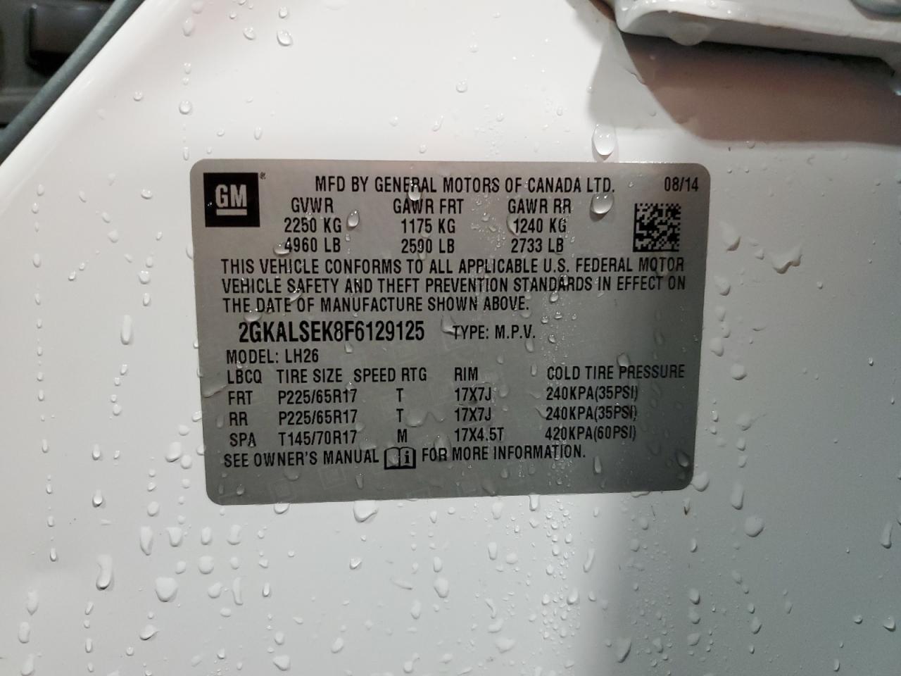 2GKALSEK8F6129125 2015 GMC Terrain Slt