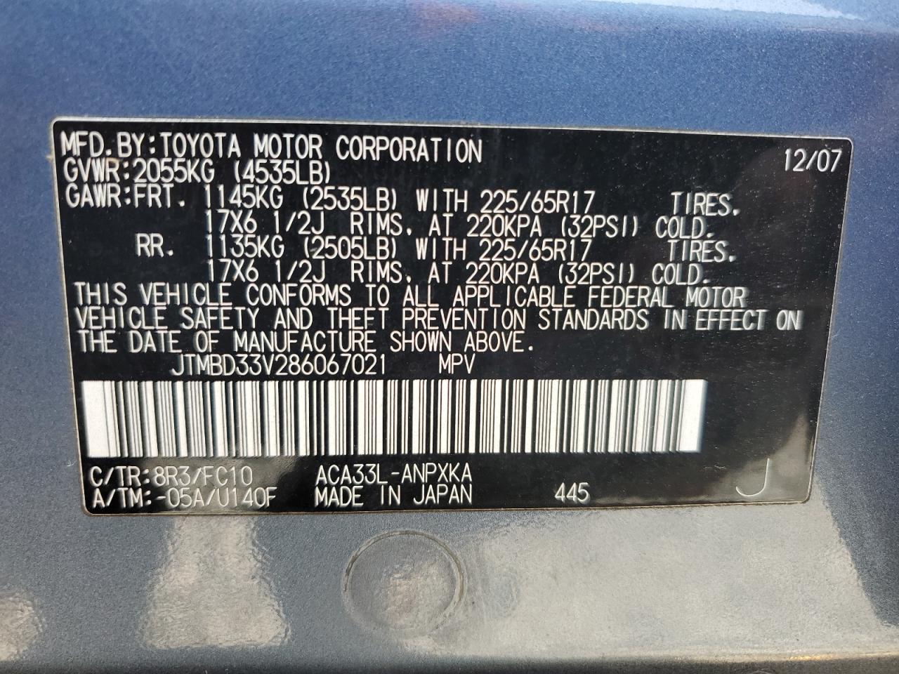 JTMBD33V286067021 2008 Toyota Rav4