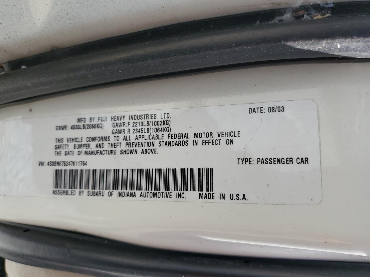 4S3BH675247611764 2004 Subaru Legacy Outback Awp