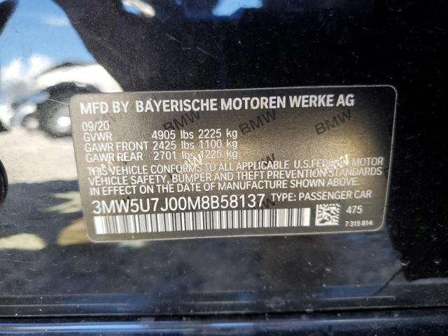 2021 BMW M340I VIN: 3MW5U7J00M8B58137 Lot: 60423464