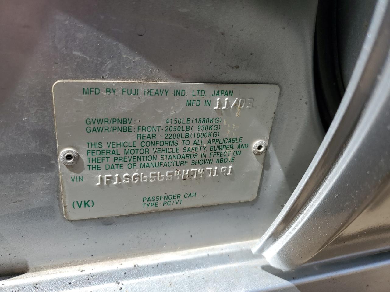 JF1SG65654H747191 2004 Subaru Forester 2.5Xs