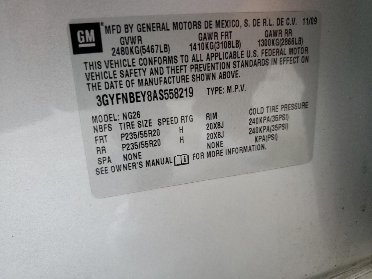 3GYFNBEY8AS558219 2010 Cadillac Srx Performance Collection