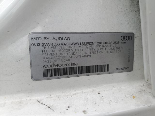 2013 Audi A4 Premium VIN: WAUDFAFLXDN041958 Lot: 57641904