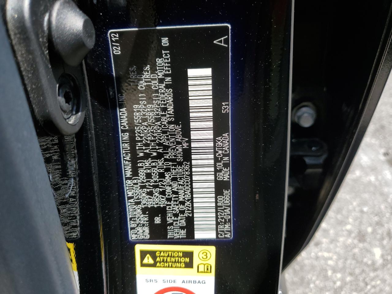 2T2ZK1BA0CC078362 2012 Lexus Rx 350