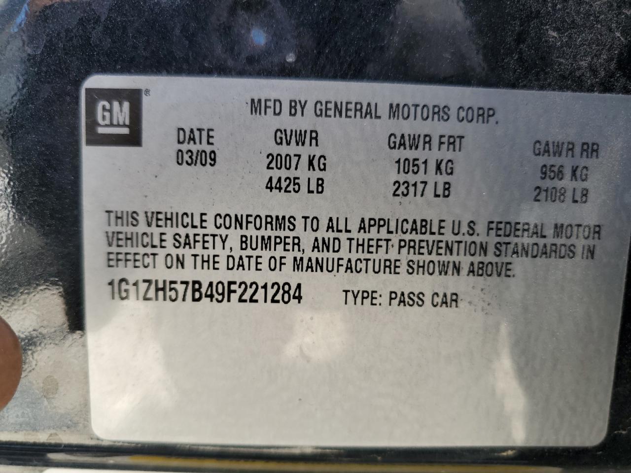 1G1ZH57B49F221284 2009 Chevrolet Malibu 1Lt