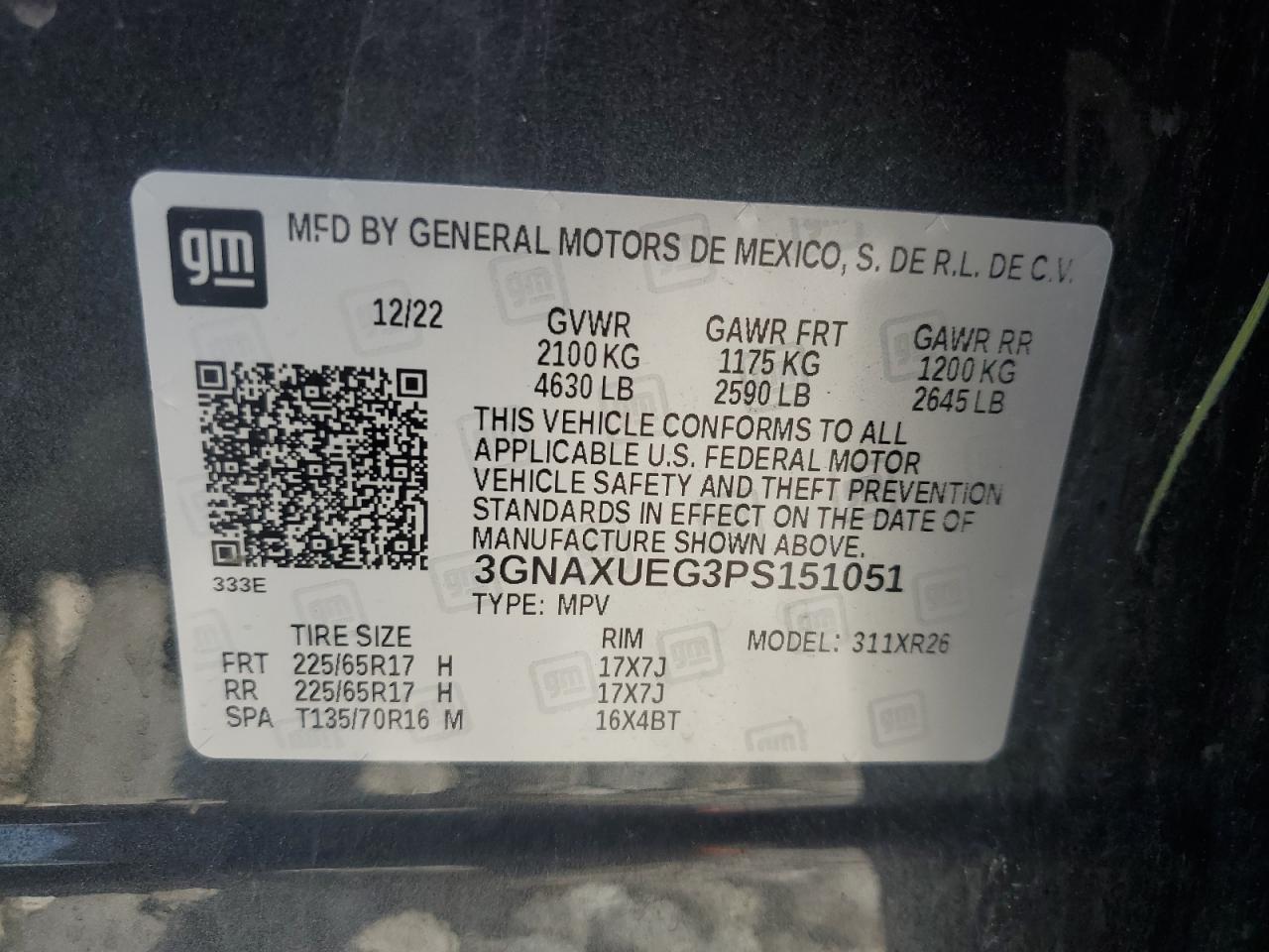 3GNAXUEG3PS151051 2023 Chevrolet Equinox Lt