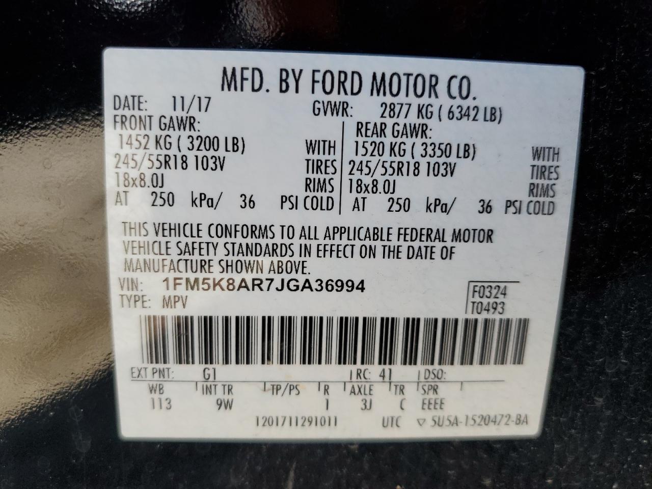1FM5K8AR7JGA36994 2018 Ford Explorer Police Interceptor 1FM5K8AR7JGA36994 2018 Ford Explorer Police Interceptor