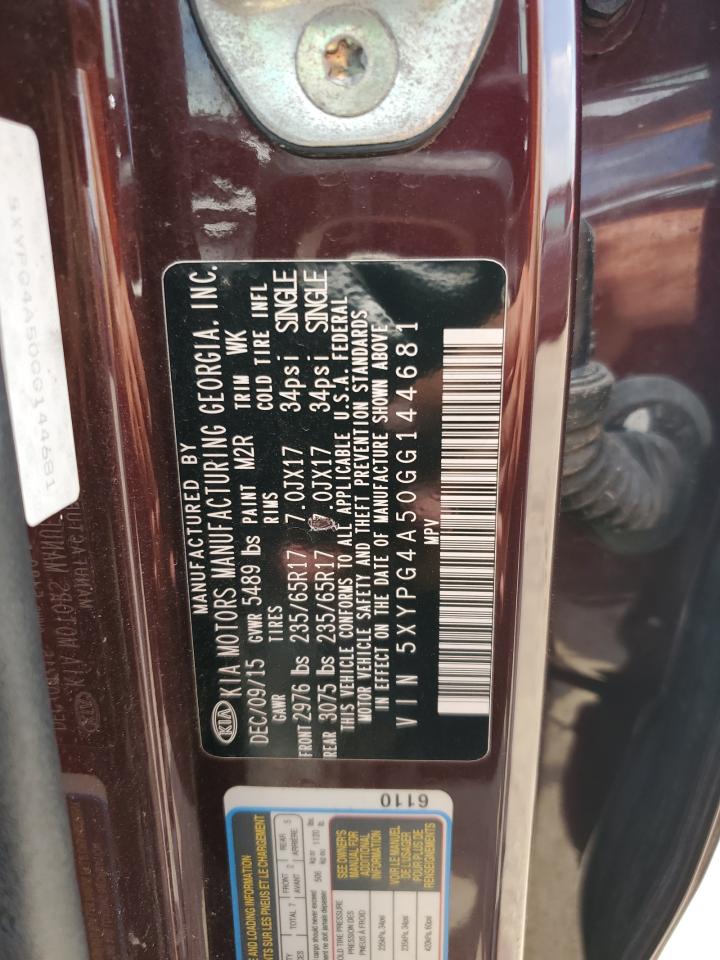 5XYPG4A50GG144681 2016 Kia Sorento Lx