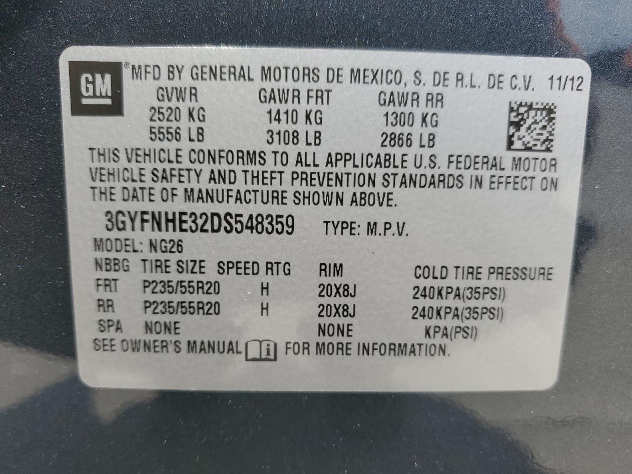 3GYFNHE32DS548359 2013 Cadillac Srx Performance Collection