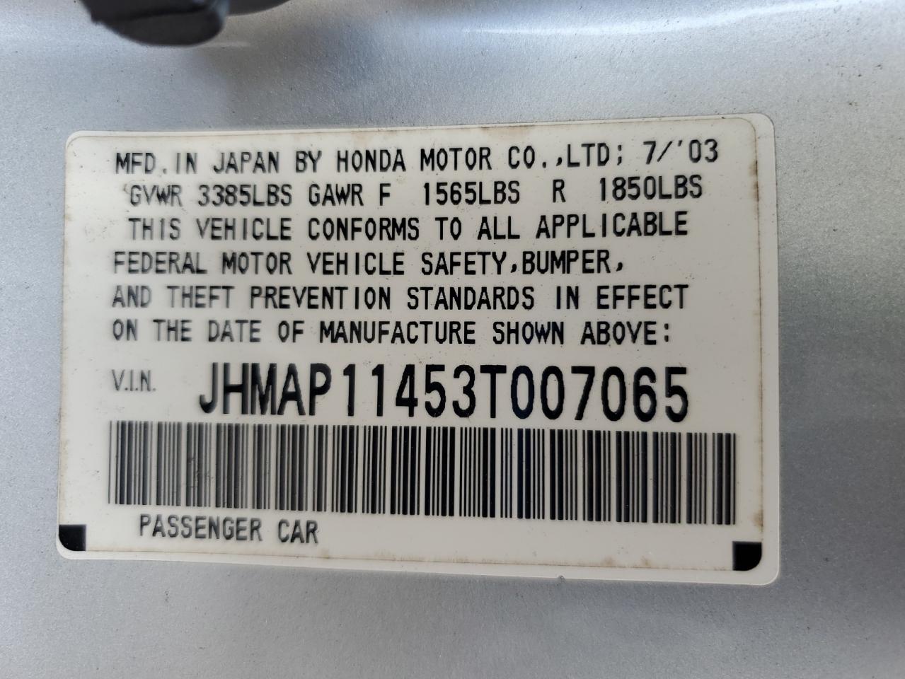 JHMAP11453T007065 2003 Honda S2000