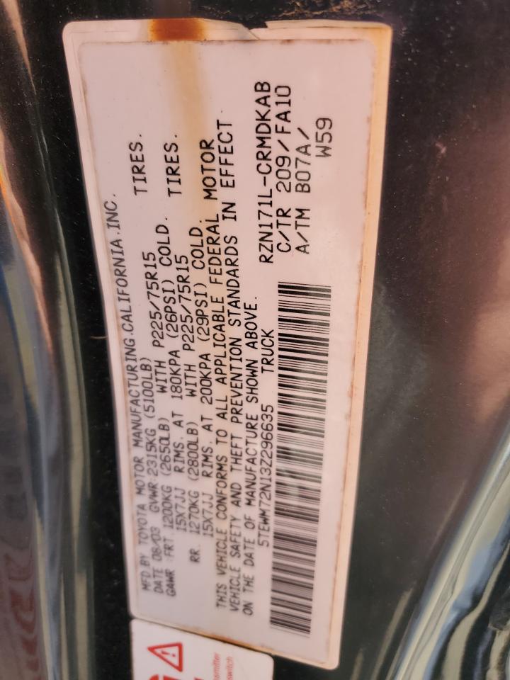 5TEWM72N13Z296635 2003 Toyota Tacoma Xtracab