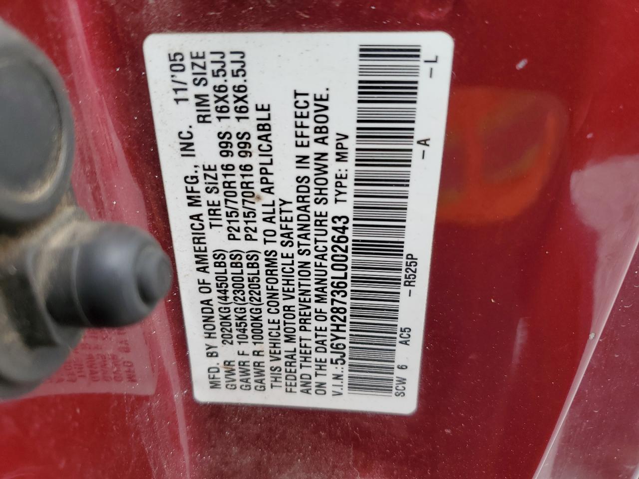 5J6YH28736L002643 2006 Honda Element Ex