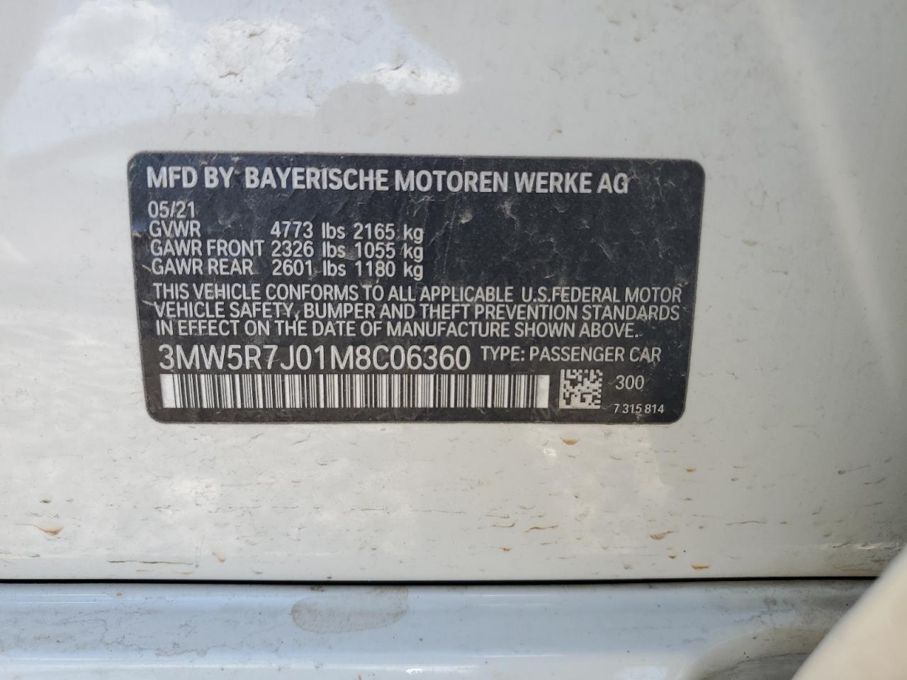 3MW5R7J01M8C06360 2021 BMW 330Xi
