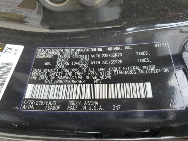 VIN 5TDLZRBH7MS088669 2021 Toyota Highlander, Xse no.13