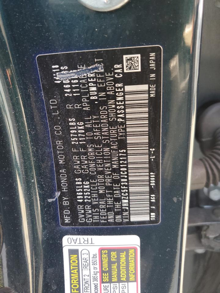 JHMZC5F30JC012175 2018 Honda Clarity Touring