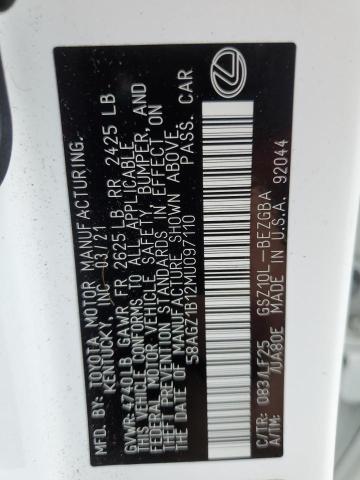 2021 Lexus Es 350 Base VIN: 58AGZ1B12MU097110 Lot: 60164374