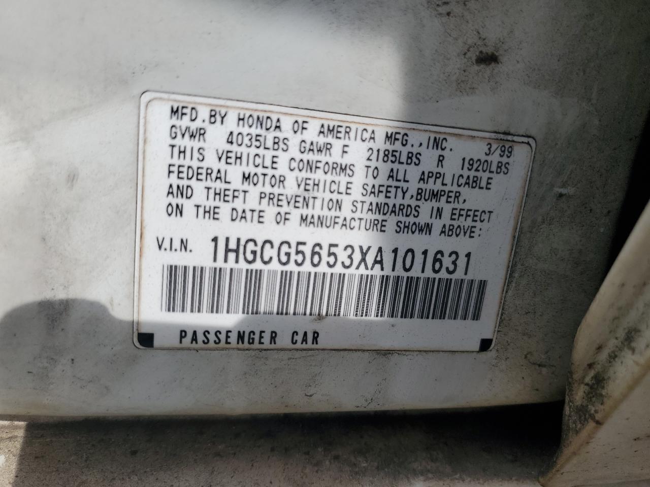 1HGCG5653XA101631 1999 Honda Accord Ex