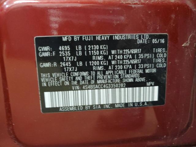 2016 Subaru Outback 2.5I Premium VIN: 4S4BSACC4G3350282 Lot: 59772814