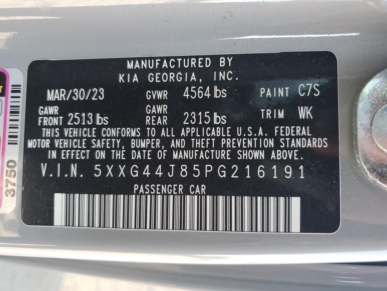 5XXG44J85PG216191 2023 Kia K5 Gt