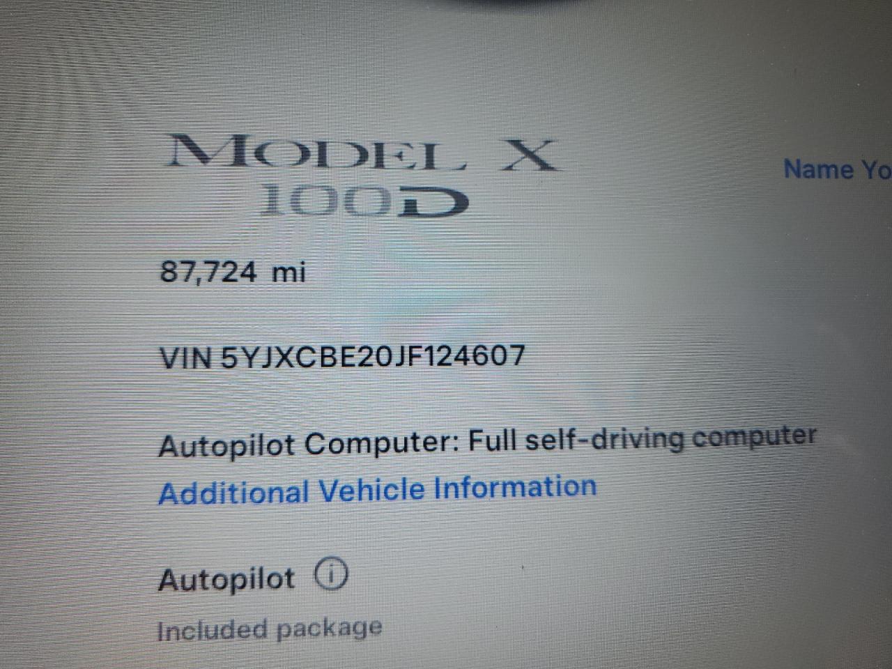 5YJXCBE20JF124607 2018 Tesla Model X